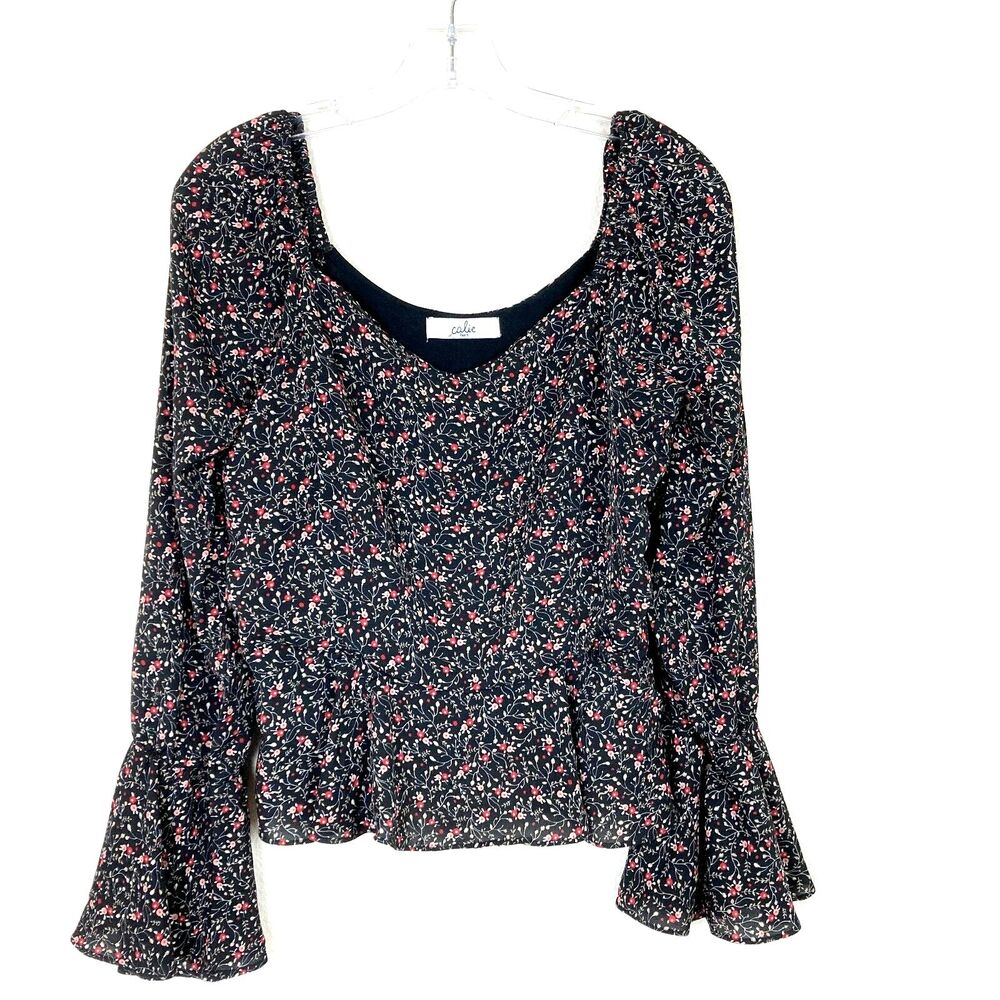 Calie Paris V-Neck Peplum Top Size US 8/M Black Red Side Zip French